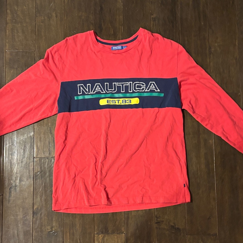 Nautica Red and Navy Long Sleeve Shirt